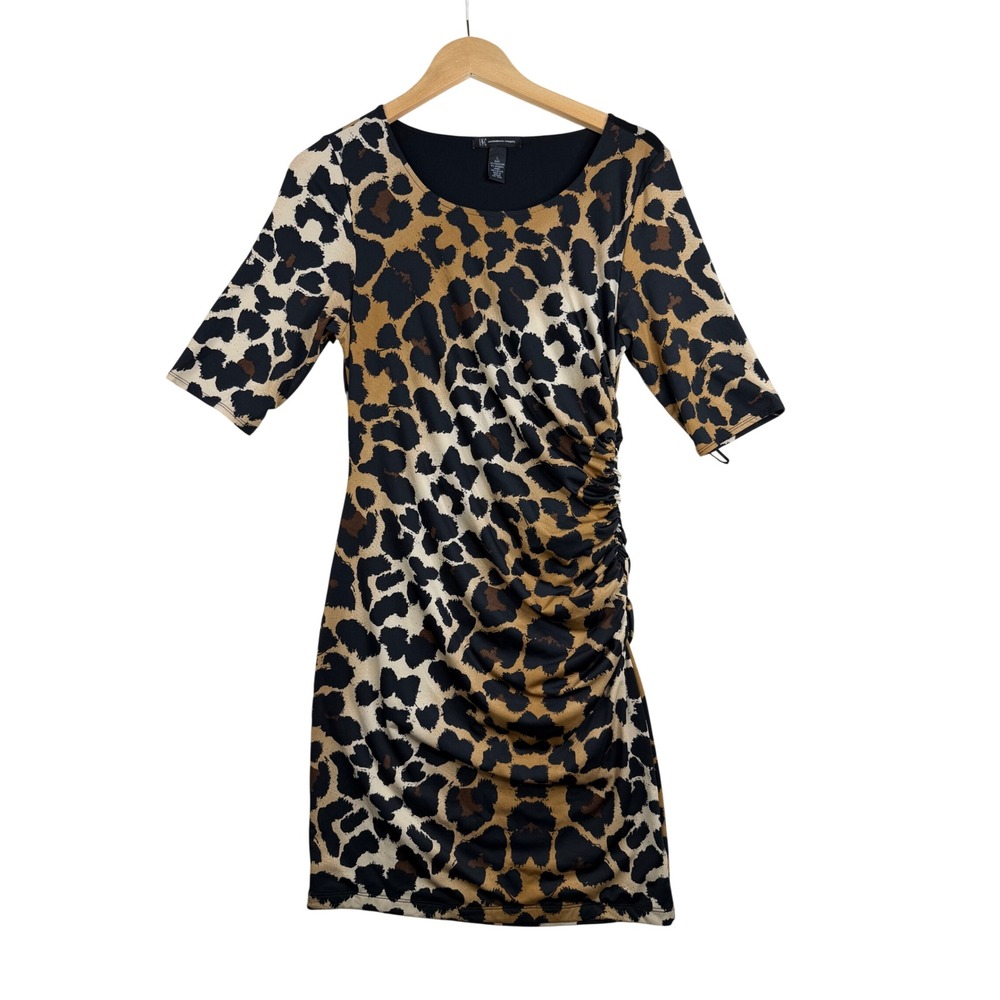 Inc International Concepts Leopard Print Side Ruching Dress size Large Brown